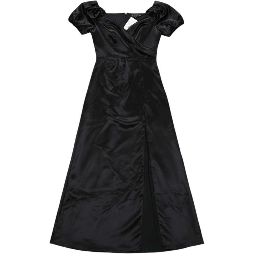 BLITHE Dress Womens Large Black Short Sleeve Sweetheart Satin Formal Ball Gown
